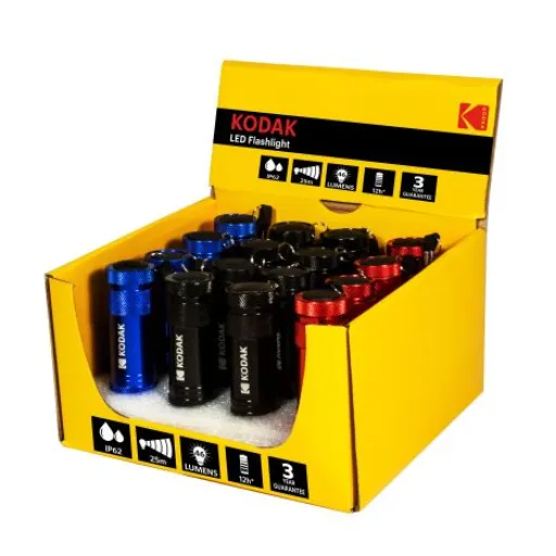 [7068] Kodak LED Flashlight 46 Lumens 16 Pack Red, Blue & Black